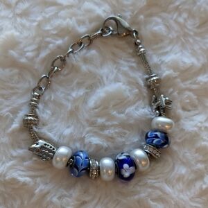 Bella Perlina Nautical Slide Blue/Pearl/Silver Charm Bracelet